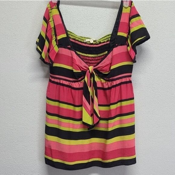 Nannet Lepore Shirt Womens 4 Silk Striped Red/Green - Picture 3 of 9